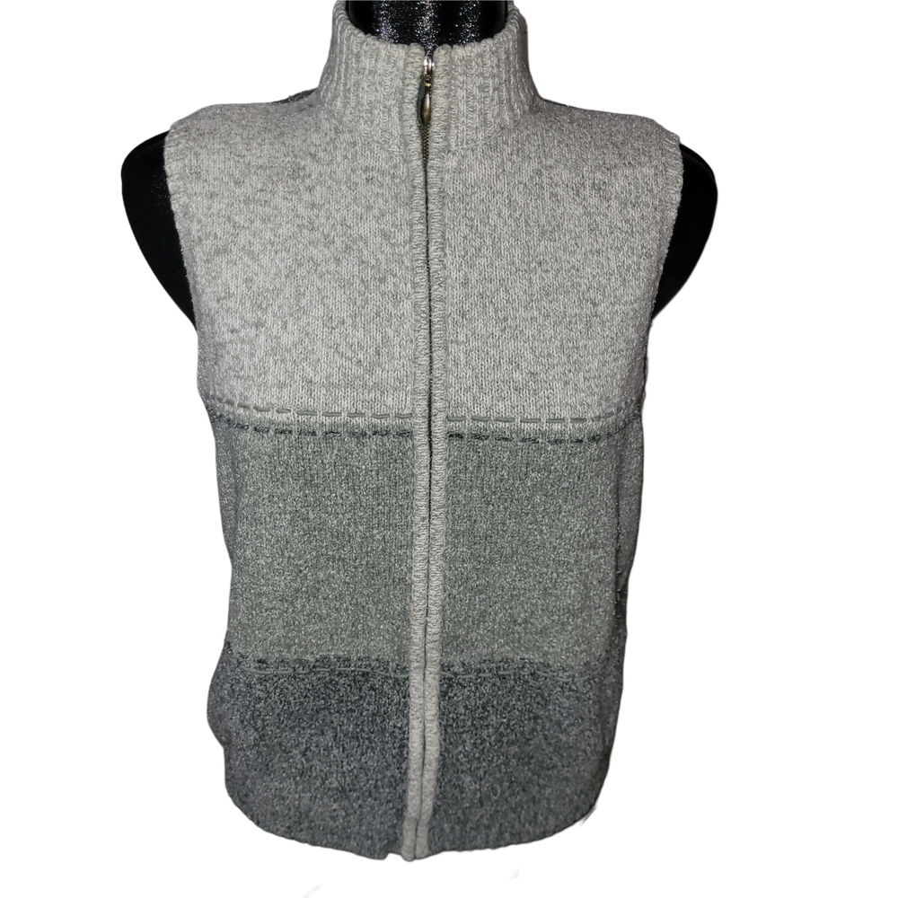 Northern Reflections 90's Gray And Sage Colorblock Knit Zip-Up Vest M